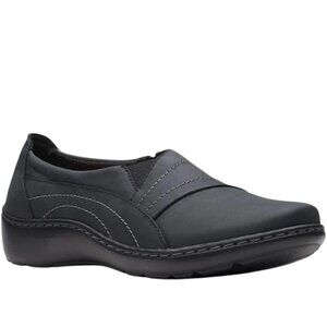 Clarks Women's Cora Edge Black Leather Lifestyle Slip-On Loafers Shoes Size‎ 9